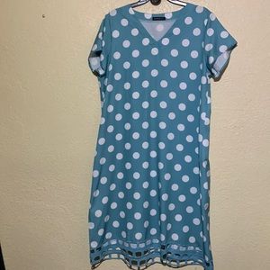Just Fashion Now Dress Blue White Polka Dots XL Pullover V-Neck Short Sleeves